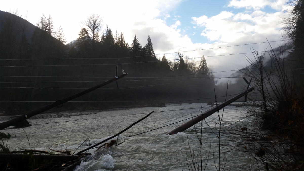 Downed power lines caused by storm damage